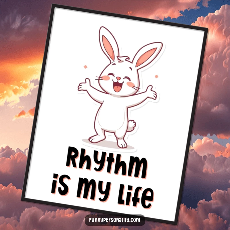 Funny Bunny Dance Digital Art Print: A joyful bunny energetically dancing, perfect for adding vibrant, humorous wall decor. Instant art.