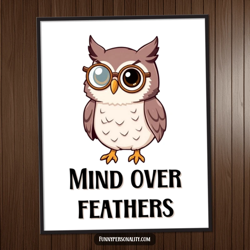 Wise owl digital art print featuring an intelligent owl character with a monocle, bringing sophistication and intellect.