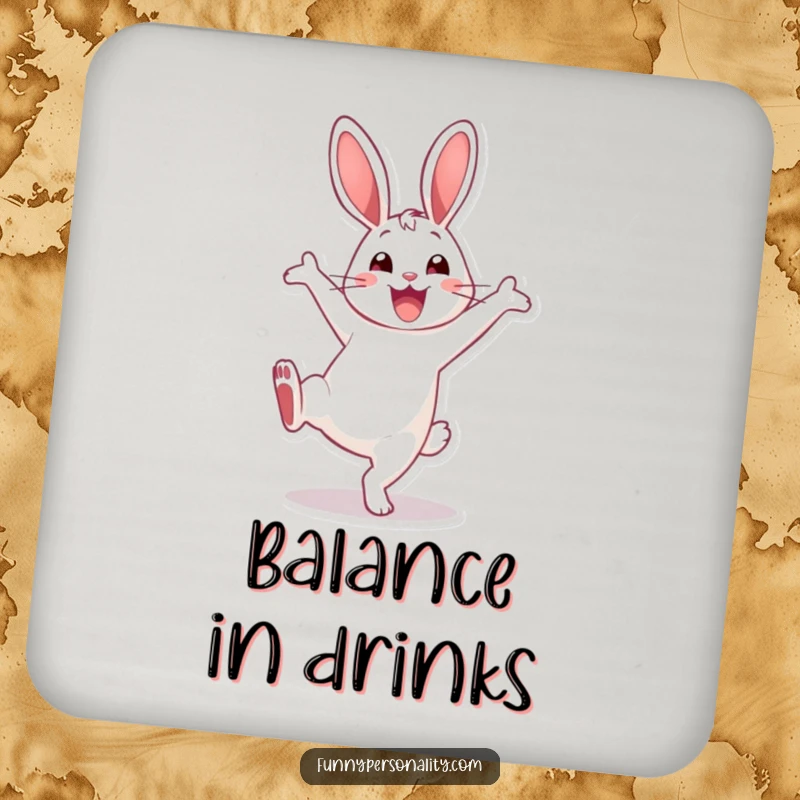 Funny Coaster: A smiling rabbit in a cartwheel pose, adding a dose of energy and humor to any drink setup.