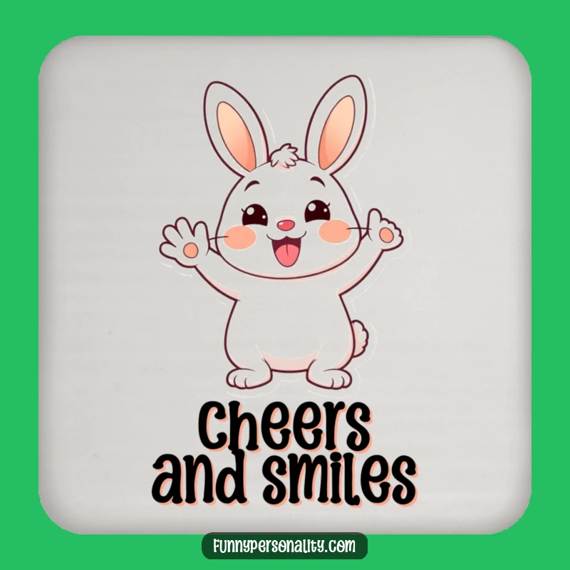 Funny Bunny Coaster Set: Cheerful Waving Cartoon Rabbit, Humorous Table Gift