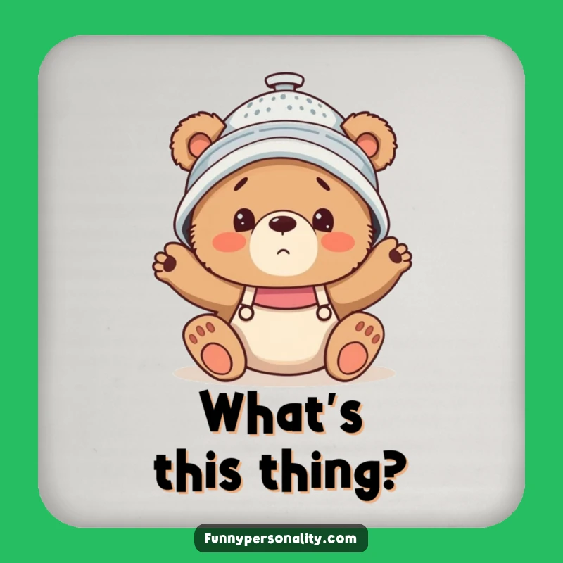 Funny Confused Bear Cub Coasters: Silly Hat Table Protector