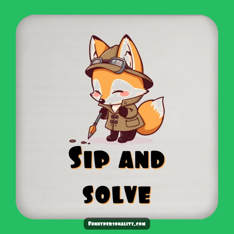 Funny Detective Fox Coaster: Protect Surfaces With Humor, Clever Gift