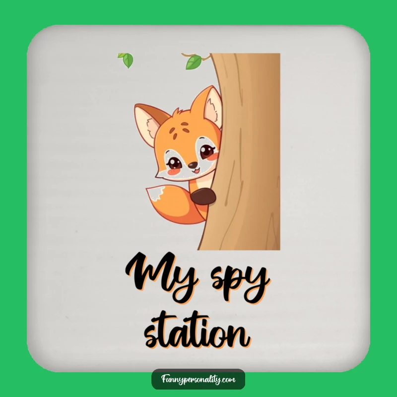 Funny Fox Peeking Coaster Set: Mischievous Cartoon Animal, Humorous Table Gift