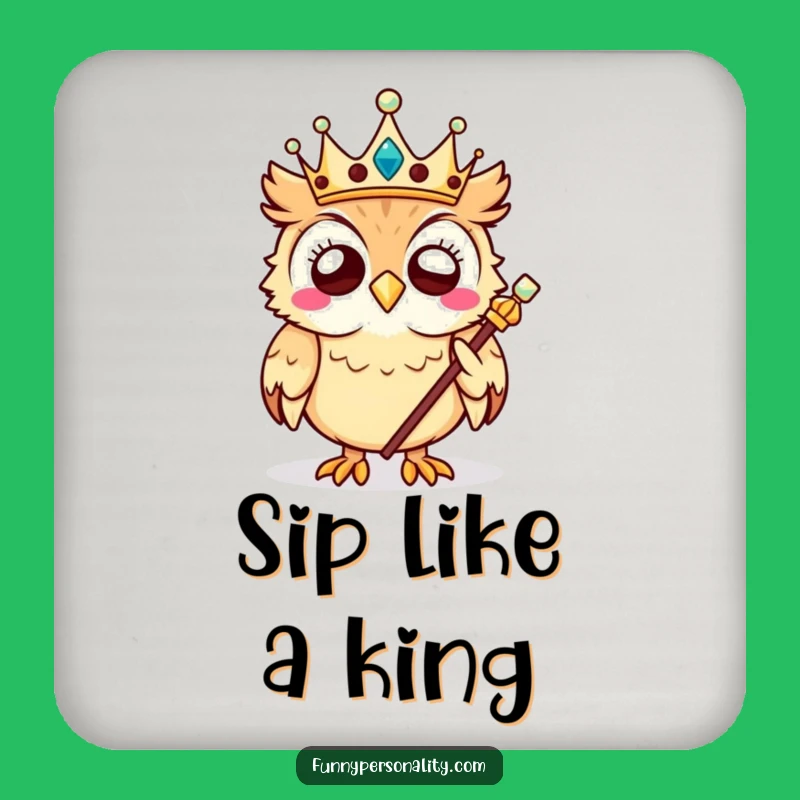 Funny Owl King Drink Coasters: Protect Surfaces with Regal Hilarious Art