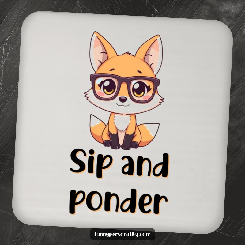 Funny Fox Coasters: A set of four coasters featuring a charming fox in oversized glasses, adding a touch of quirky intelligence.