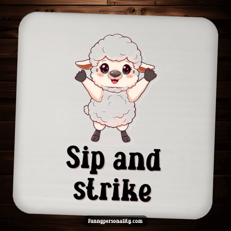 Funny Coaster: A fluffy sheep in a dramatic pose, bringing theatrical flair and humor to any drink setting.