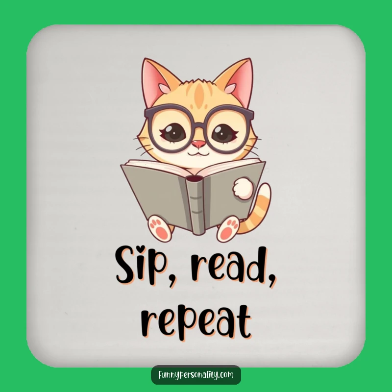 Funny Drink Coasters - Silly Cat Reader, Protect Surfaces with Humor