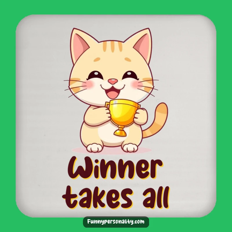Funny Cat Trophy Drink Coaster - Grinning Decor for Winning Moments