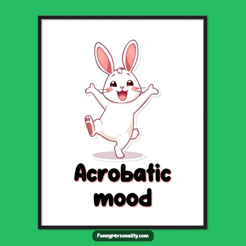 Funny Rabbit Cartwheel Poster: Smiling Energetic Character Art, Ideal Funny Gift