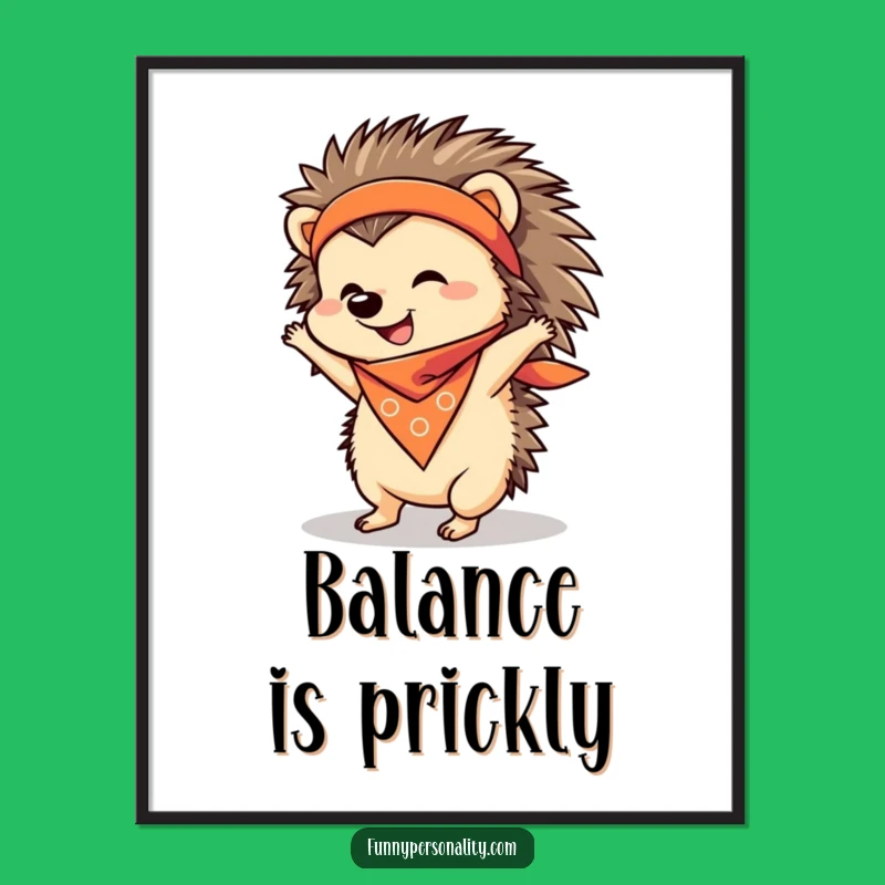Funny Hedgehog Handstand Poster: Hilarious Animal Yoga Art Print