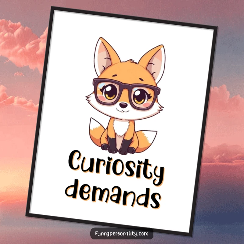 Funny Fox Poster: A whimsical illustration of a fox wearing large glasses, looking curiously at the viewer. A smart and funny gift.