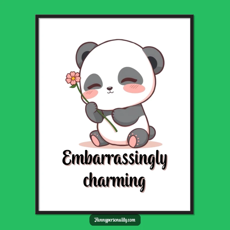 Shy Panda Flower Poster: Adorable Art, Sweet Wall Decor, Perfect Gift