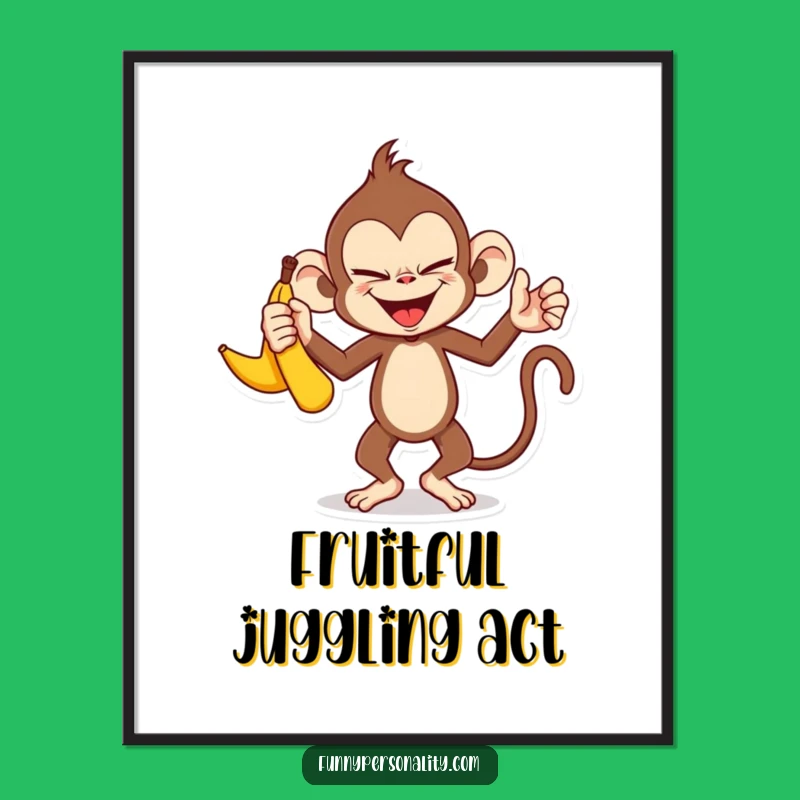 Funny Monkey Art Poster: Juggling Bananas, Tropical Decor, Charming Funny Gift