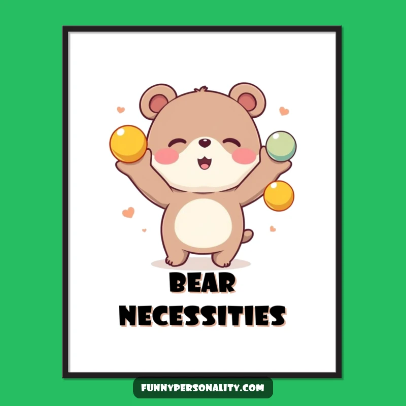 Funny Bear Juggling Poster: Vibrant Art, Joyful Balance - A Whimsical Funny Gift