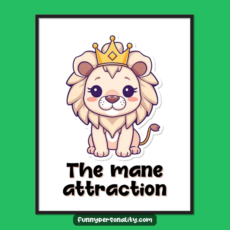 Funny Lion King Poster: Majestic Triumphant Lion in Crown, Wall Art