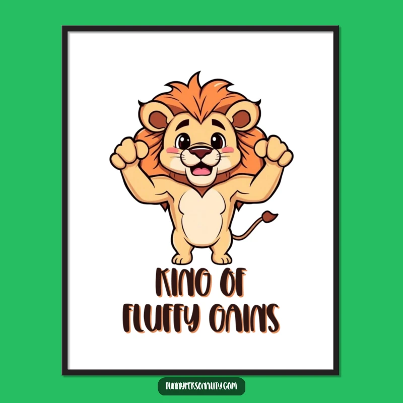 Funny Lion Poster: Flex Your Walls with Tiny Biceps Art!