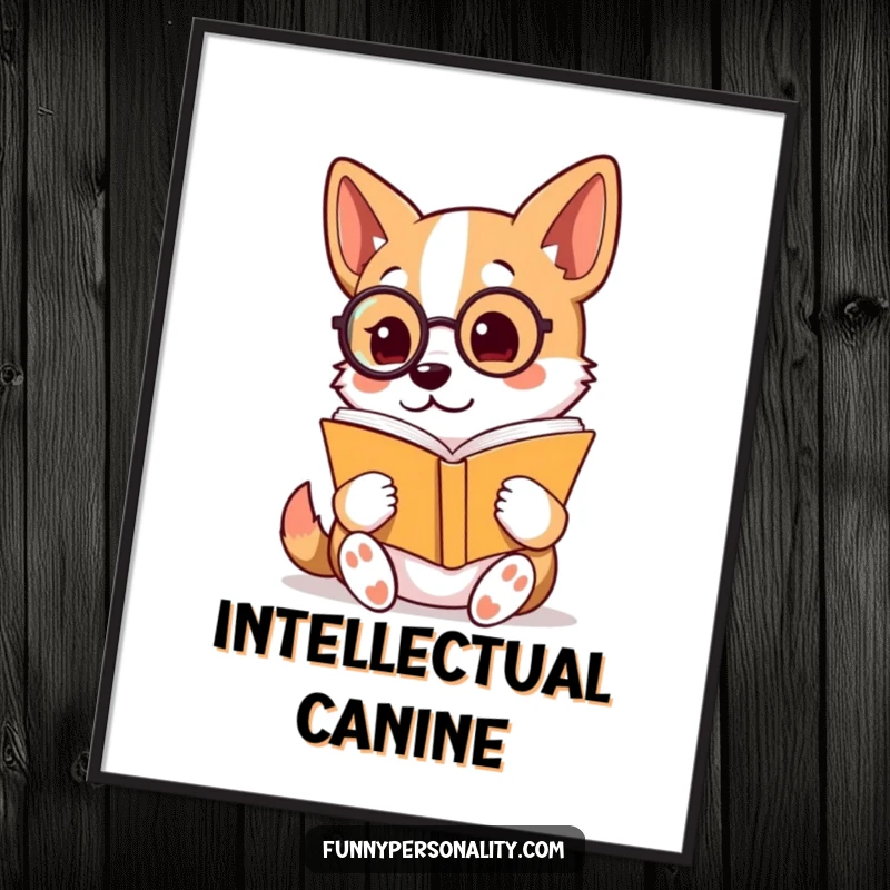 Funny Poster: A dog with a monocle is keenly engrossed in reading a book, exuding literary charm and humor.