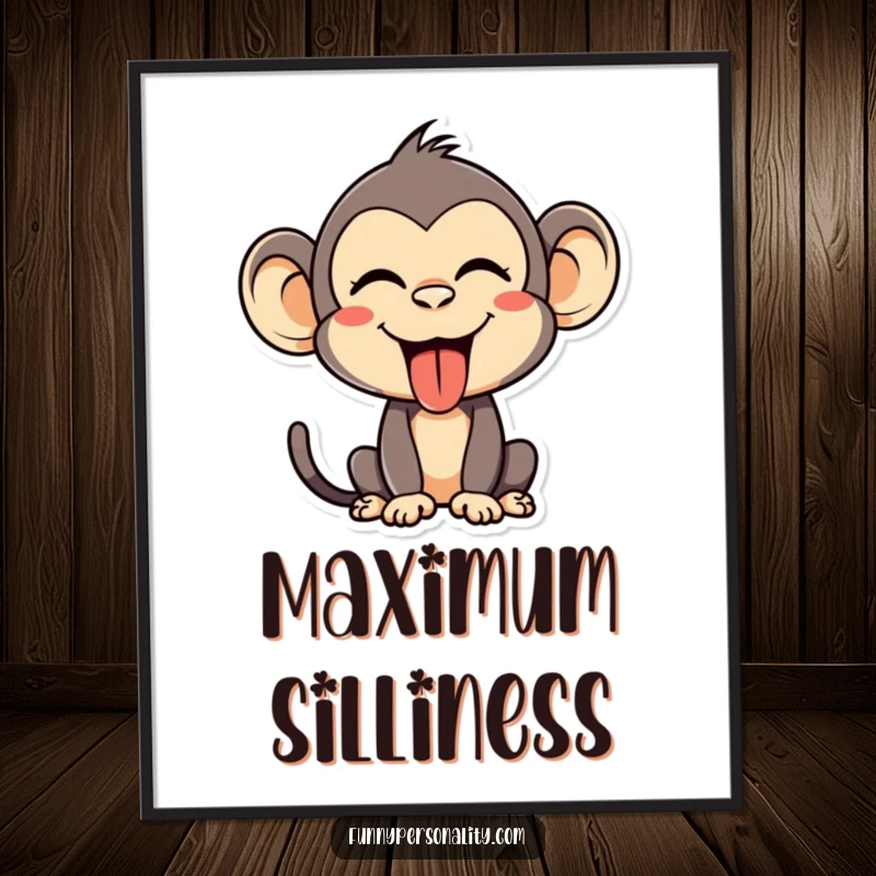 Funny Poster: A silly monkey making a hilarious grimace and sticking its tongue out, perfect for adding playful energy to walls.