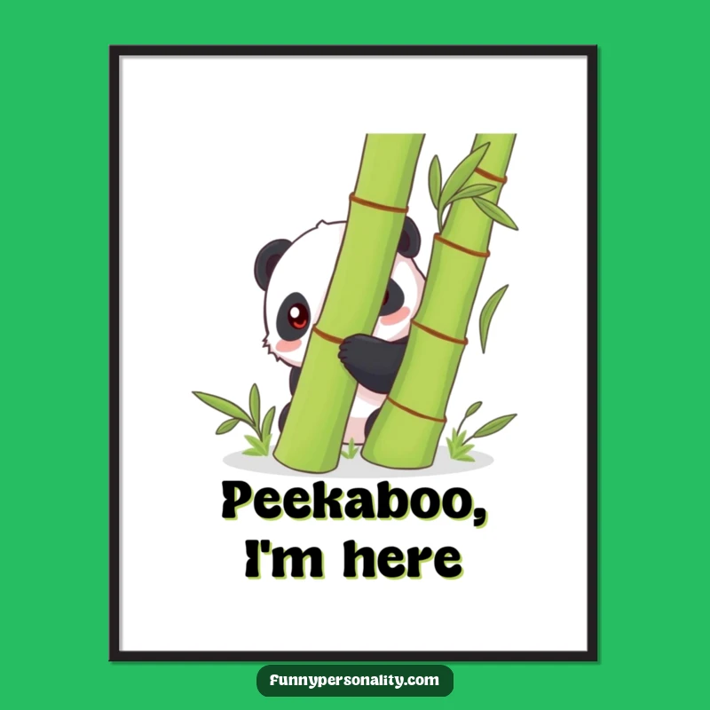 Funny Panda Poster: Artistic Shy Panda in Bamboo, Wall Art Funny Gift