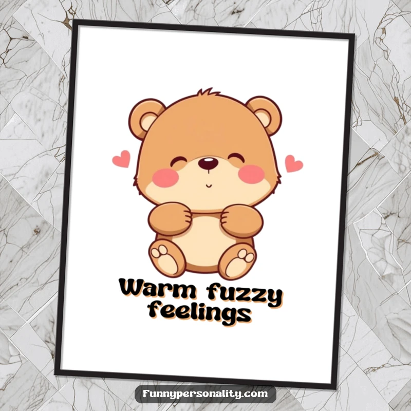 Funny bear poster print of a bear character lovingly giving a warm, fuzzy hug, creating a cozy atmosphere.