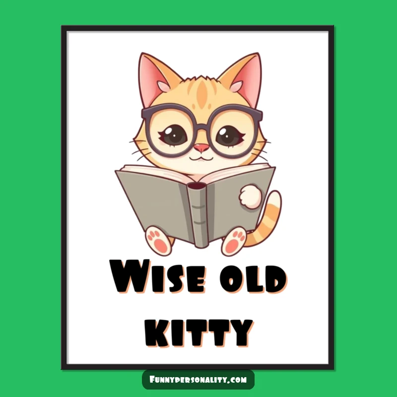 Funny Cat Art Poster - Silly Reader, Hilarious Bookworm Decor