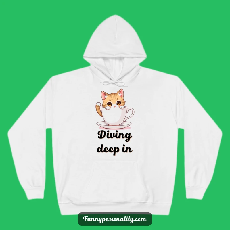 Cozy Funny Cat Hoodie: Tea Time Adventure, Warm Comfort, The Ultimate Funny Gift