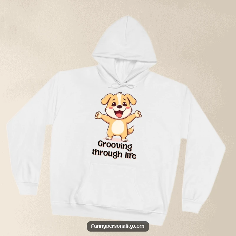 Funny Dog Hoodie: A soft, warm hoodie featuring a joyful dog character enthusiastically performing a silly dance move.