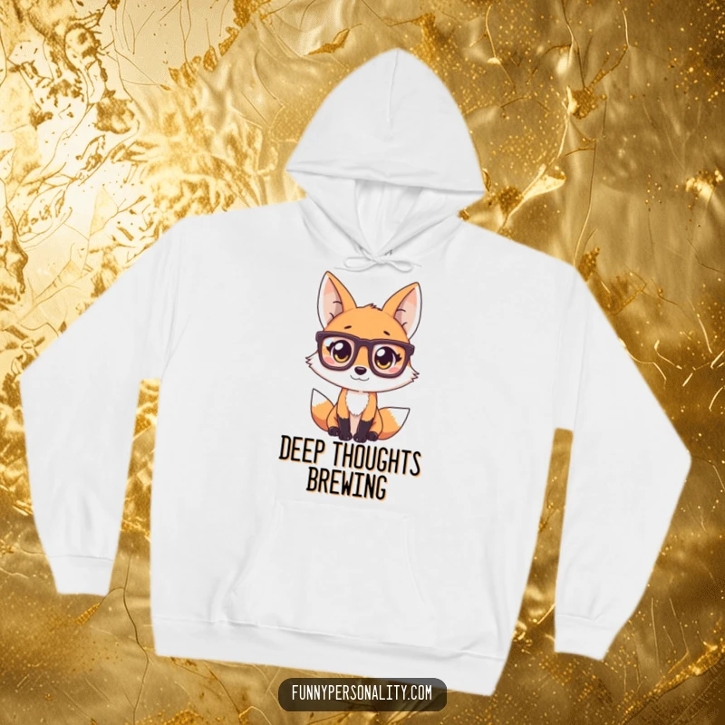 Funny Fox Hoodie: A warm, comfortable hoodie featuring a charming fox in oversized glasses, exuding curiosity and fun.