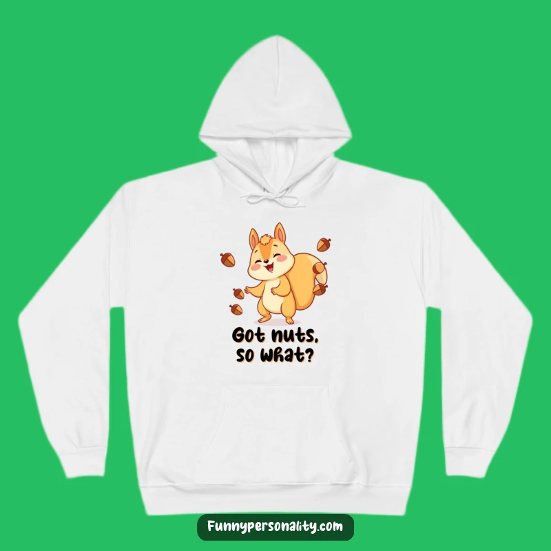 Funny Squirrel Juggling Hoodie - Cozy Cheerful Acorn Collector Sweatshirt