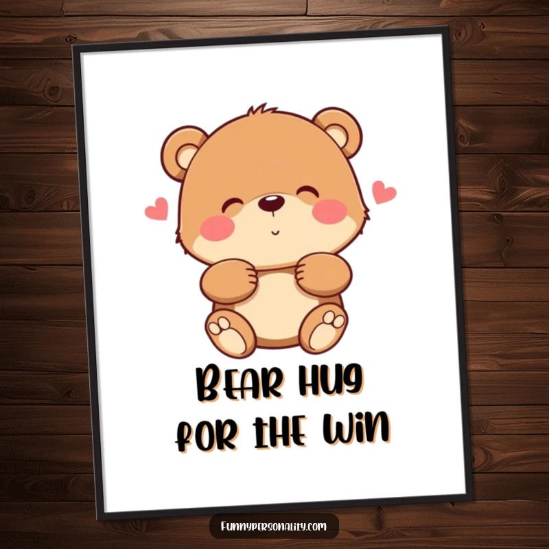 Funny Free Printable Wall Art: A bear character giving a heartwarming, super-cozy, and fuzzy hug.