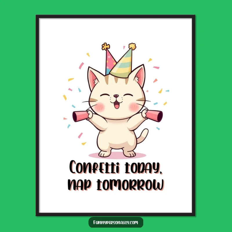Free Printable Wall Art: Mischievous Cat with Confetti Cannons