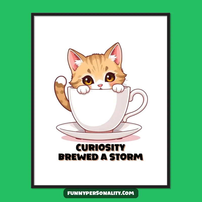 Free Printable Funny Cat Teacup Art - Curious Peek Downloadable Decor