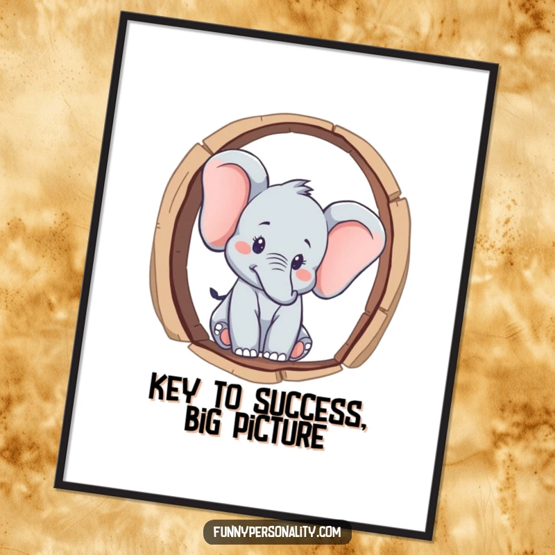 Funny Free Printable Wall Art of a curious elephant peeking through a keyhole, adding a whimsical touch to any decor.
