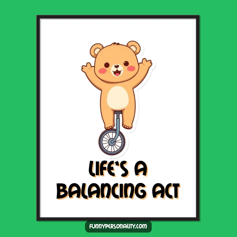 Free Printable Wall Art: Funny Bear on Unicycle Whimsical Downloadable Decor