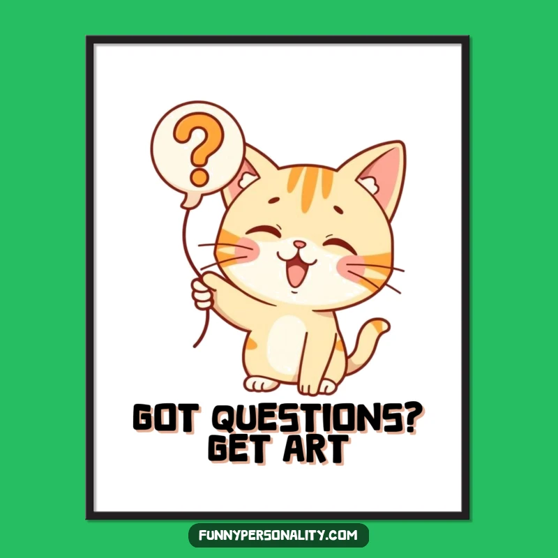 Funny Free Printable Wall Art: Cat Question Balloon, Whimsical Downloadable Decor