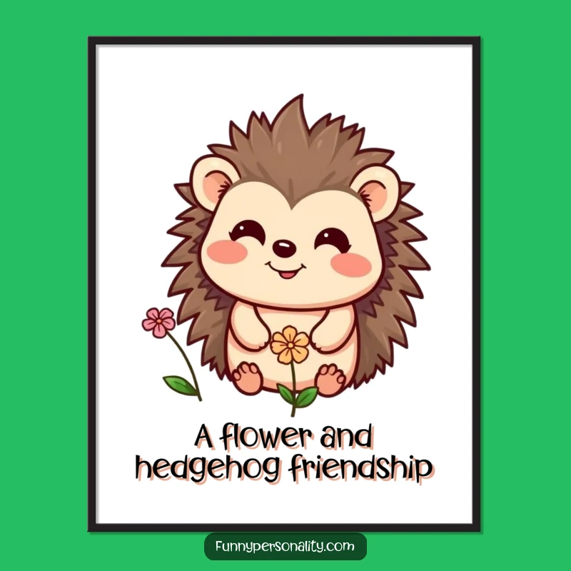 Funny Free Printable Wall Art: Cheerful Hedgehog & Flower Downloadable Art