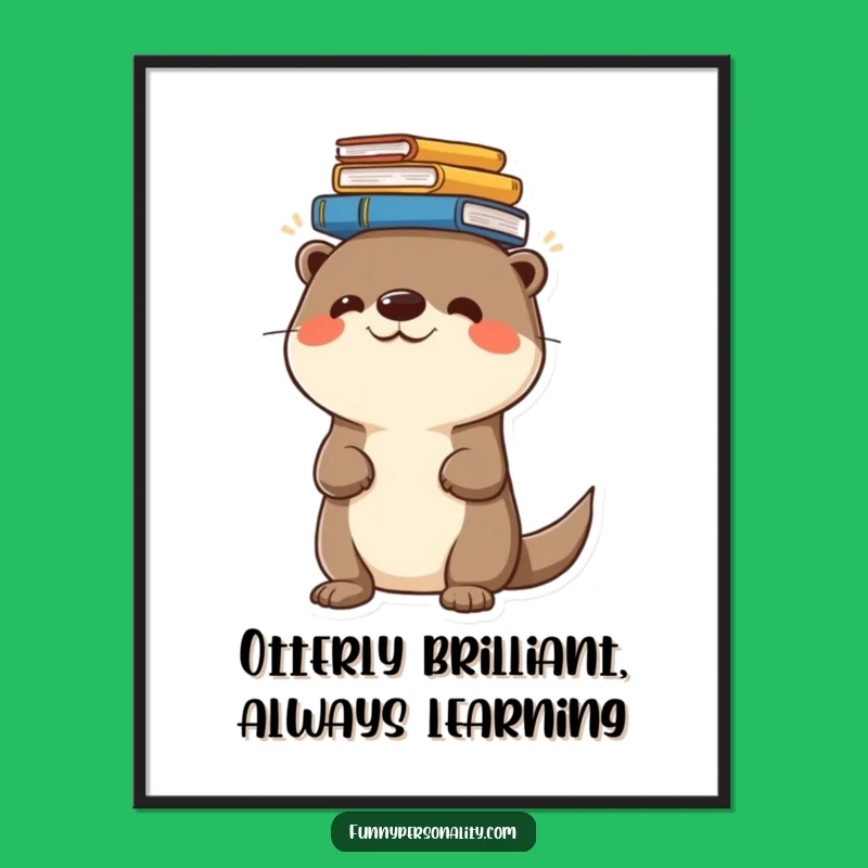 Funny Free Printable Wall Art: Cheerful Otter Balancing Books for a Whimsical Look