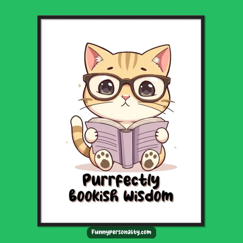 Free Printable Wall Art: Cat with Glasses Reading, Funny Downloadable Decor for Book Lovers