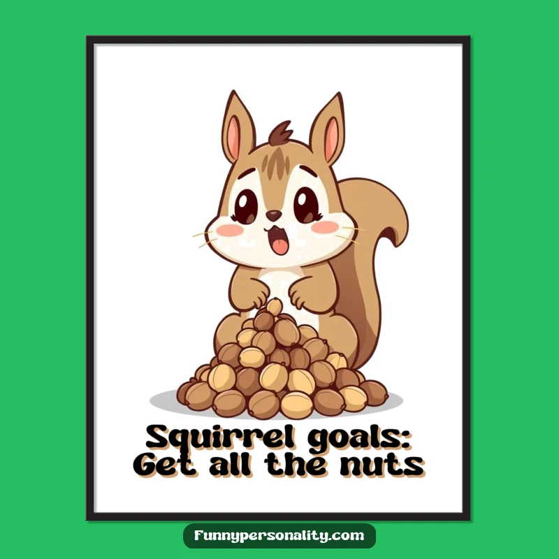 Free Printable Wall Art: Surprised Squirrel Dropping Nuts, Quirky Downloadable Decor