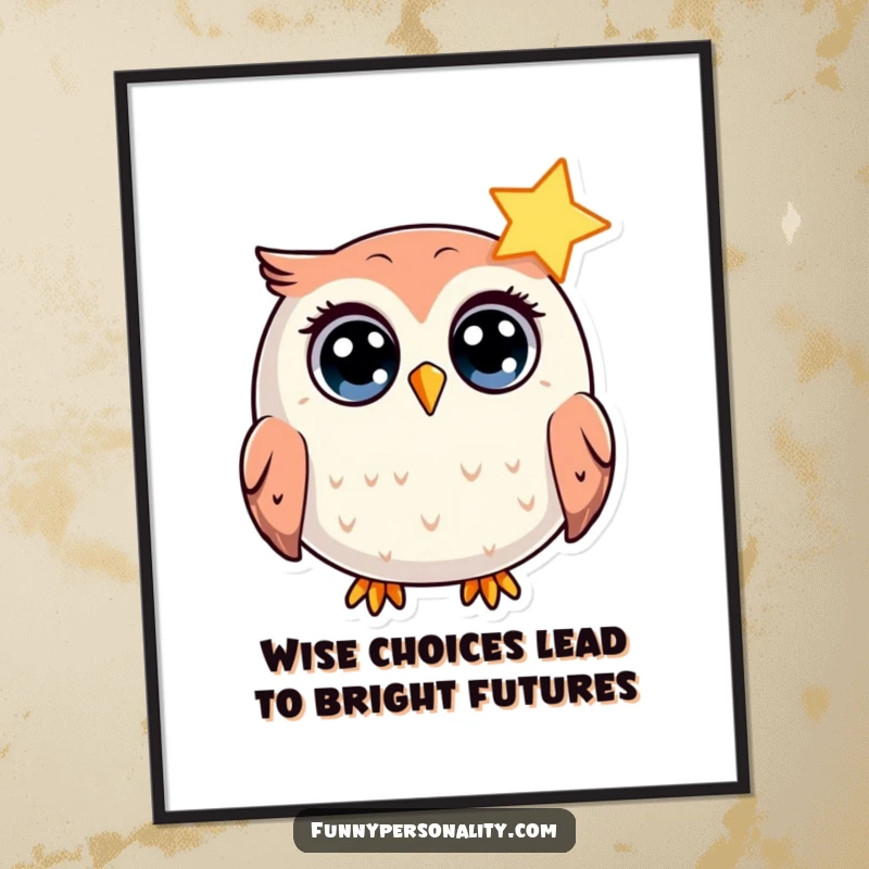 Funny Free Printable Wall Art: Wide-eyed owl startled by a shining star, charming downloadable decor.