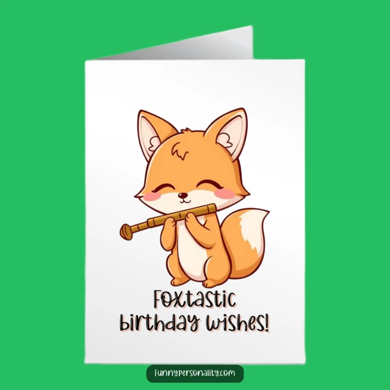 Free Printable Birthday Card: Cheerful Fox with Flute, Musical Downloadable Gift