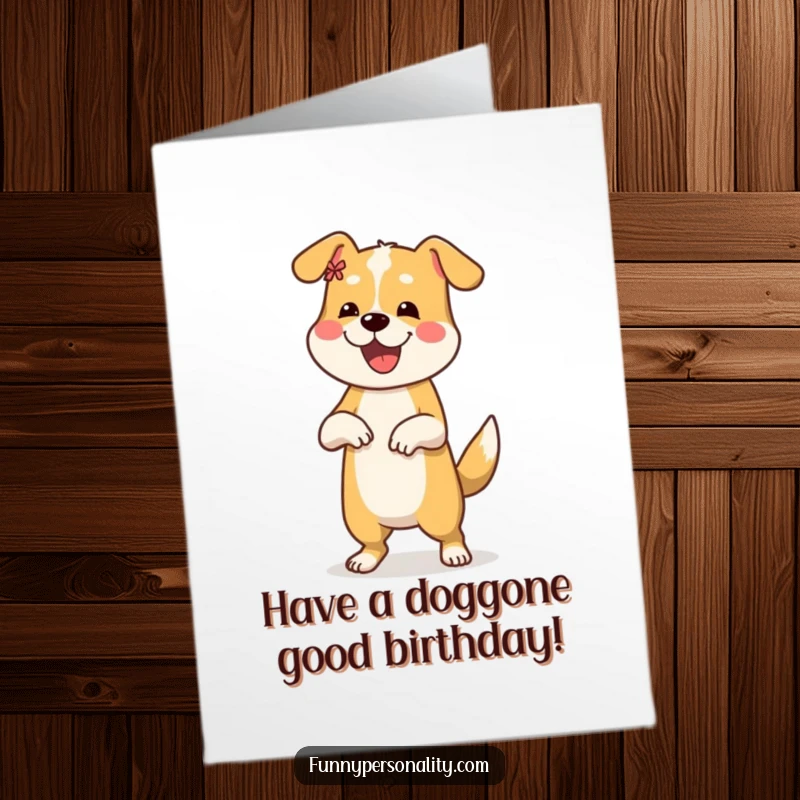 Funny Free Printable Birthday Card: A cheerful dog doing a silly dance move, pure birthday energy.