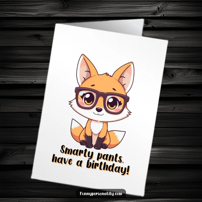 Funny Free Printable Birthday Card: A playful fox with big glasses peeking curiously, ready to celebrate.
