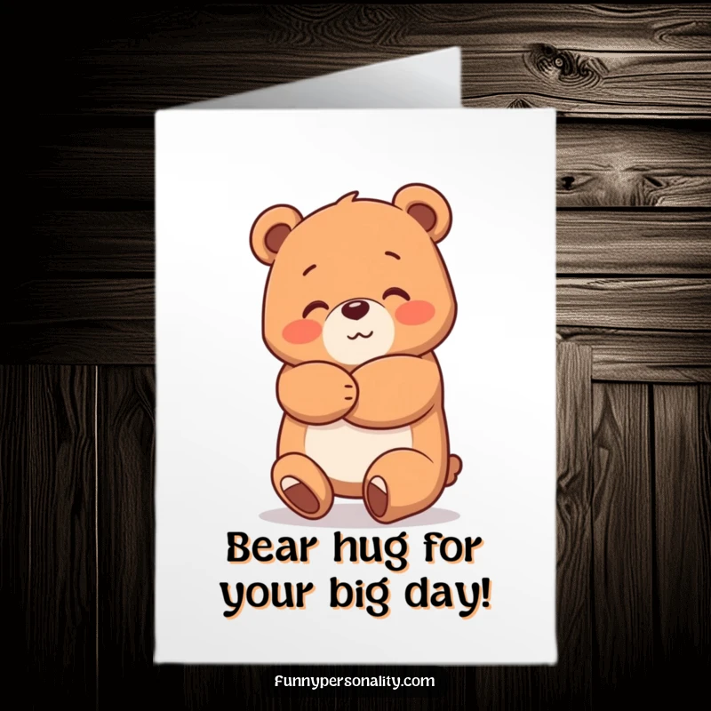 Funny Free Printable Birthday Card featuring a happy bear character giving a big, warm hug to a friend, spreading joy.