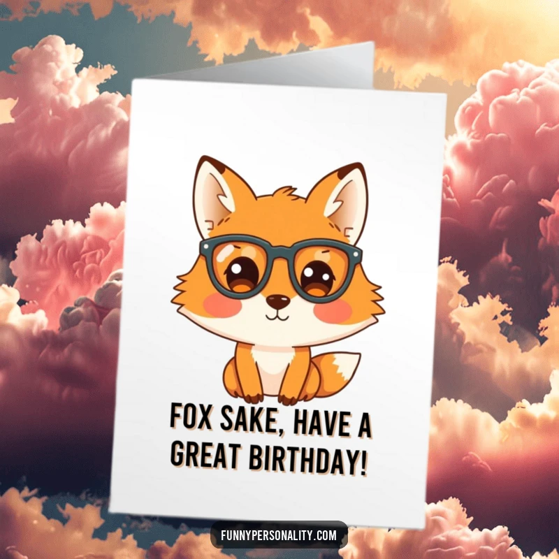 Funny Free Printable Birthday Card: Playful fox in big glasses peeking curiously, a delightful DIY greeting.