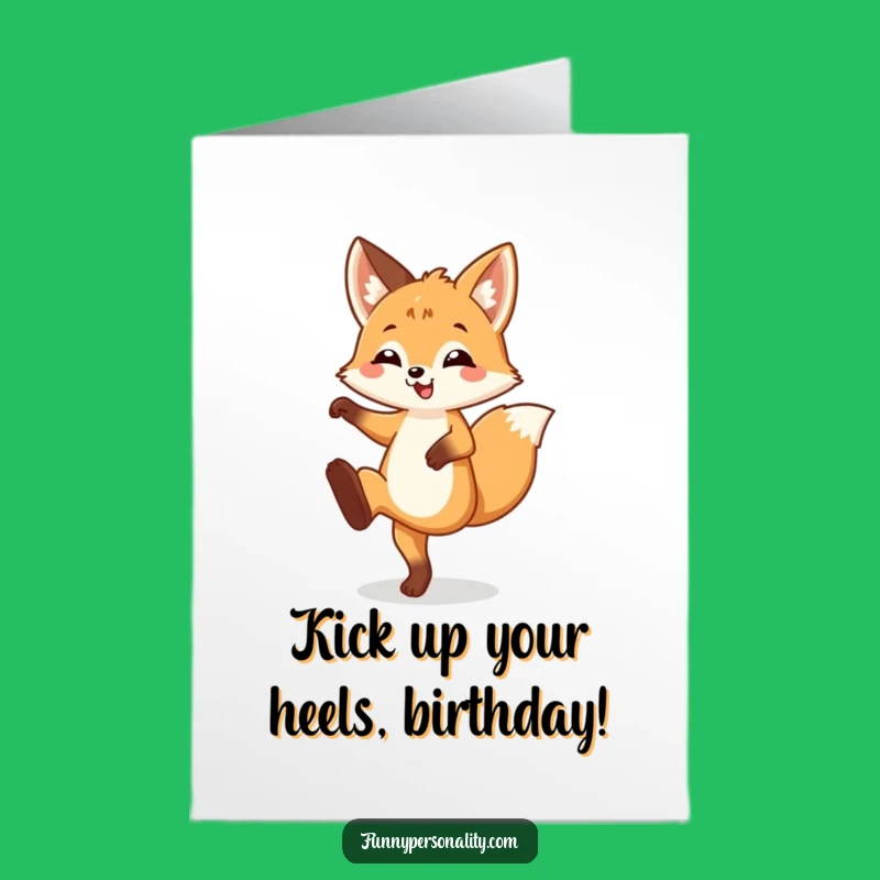 Free Printable Birthday Card: Happy Fox Cub Kick - Funny Downloadable Gift for Fun
