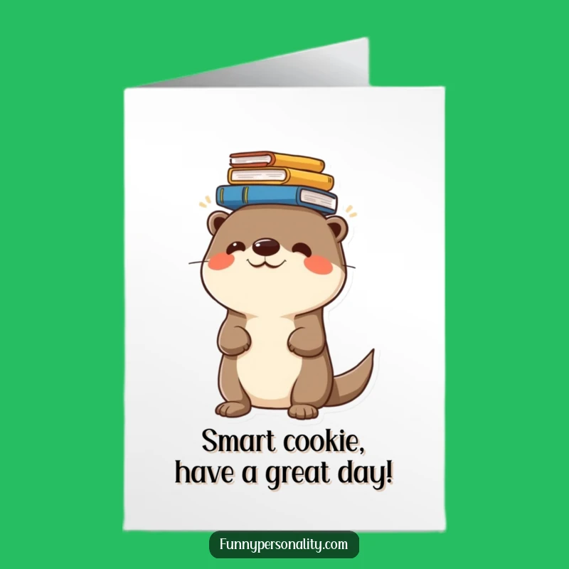 Free Printable Birthday Card: Nerdy Otter Balancing Books for a Smart Celebration