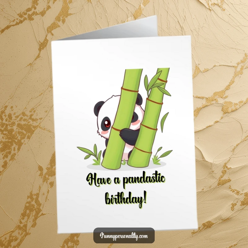 Funny Free Printable Shy Panda Birthday Card, adorable panda peeking from bamboo, perfect for a gentle, downloadable birthday greeting.