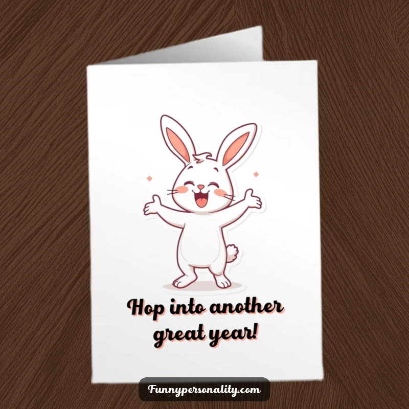 Funny Free Printable Birthday Card: A happy bunny energetically doing a silly dance, spreading birthday cheer with its moves.