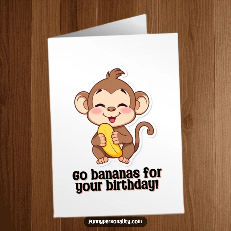 Funny Free Printable Monkey Birthday Card: A playful monkey sticking its tongue out with a banana in hand.